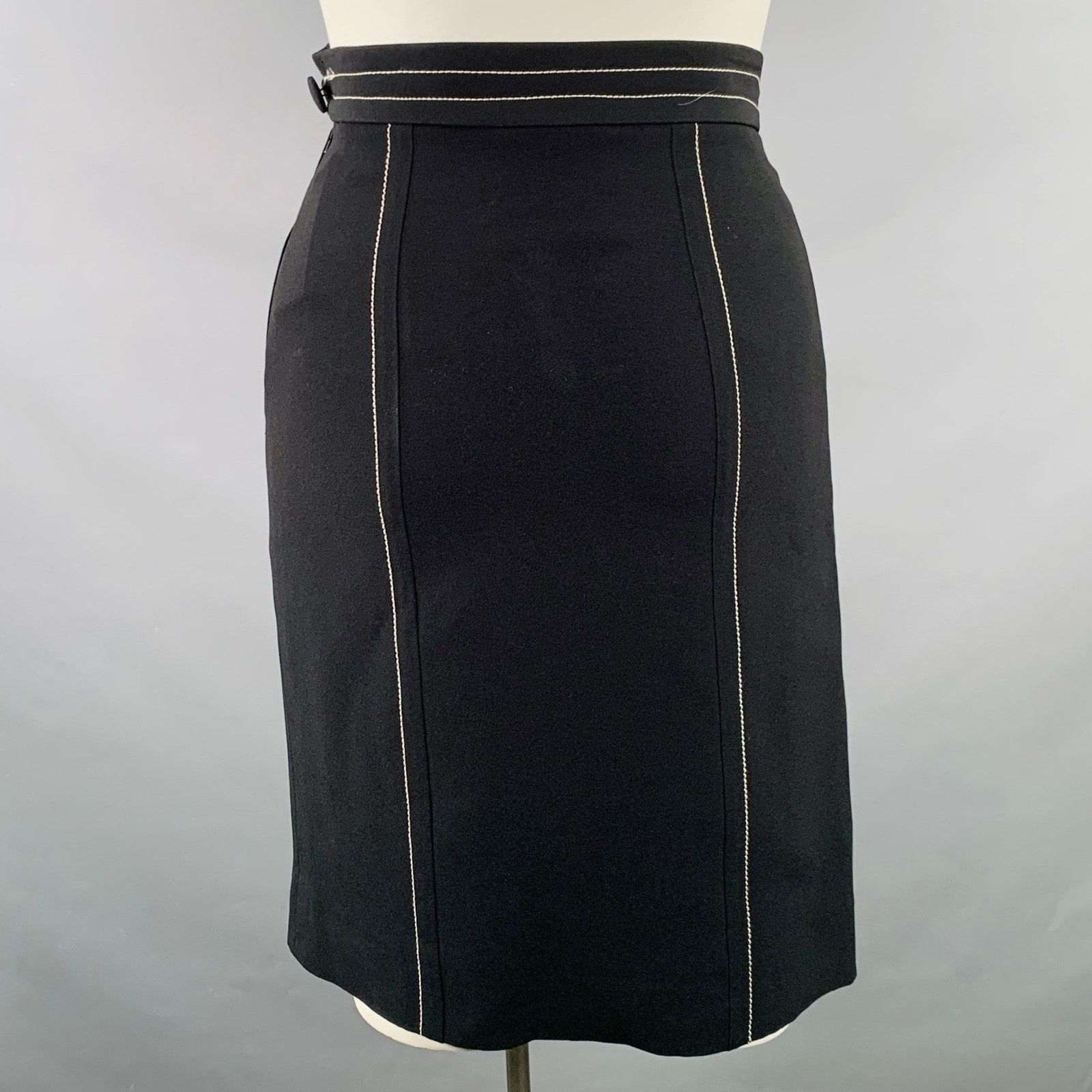 Moschino Black White Rayon Blend Contrast Stitch Pencil Skirt Size 34" / US 12 / IT 48 - 2 Thumbnail