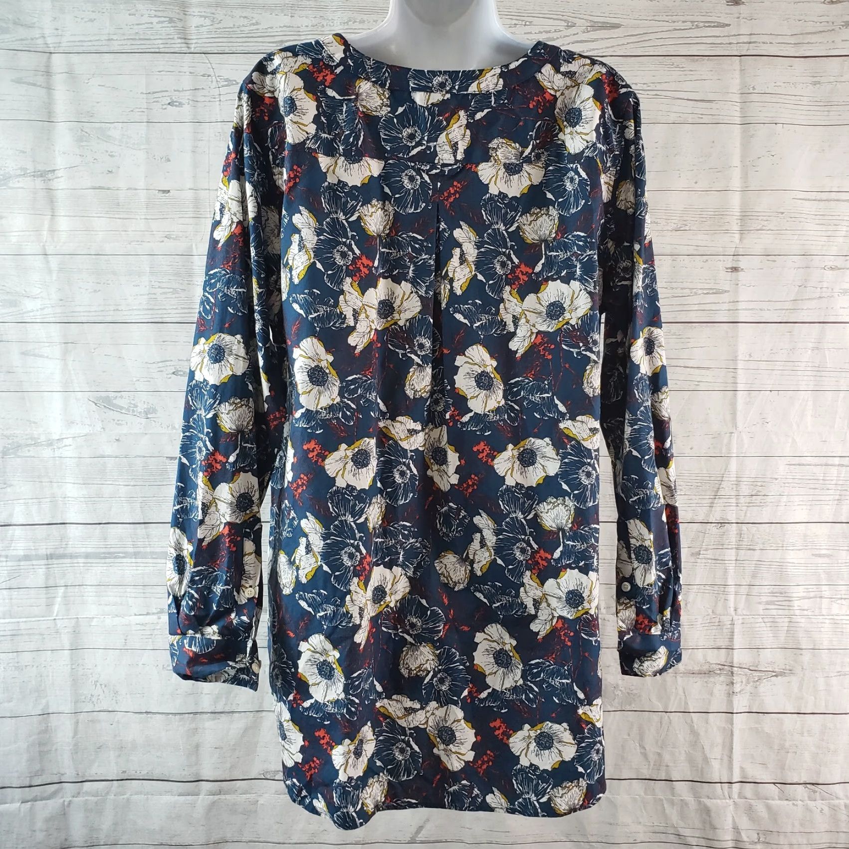 Vintage Duluth Womens Wrinklefighter Tunic Large Blue White Floral Button Front Shirt Size L / US 10 / IT 46 - 4 Thumbnail