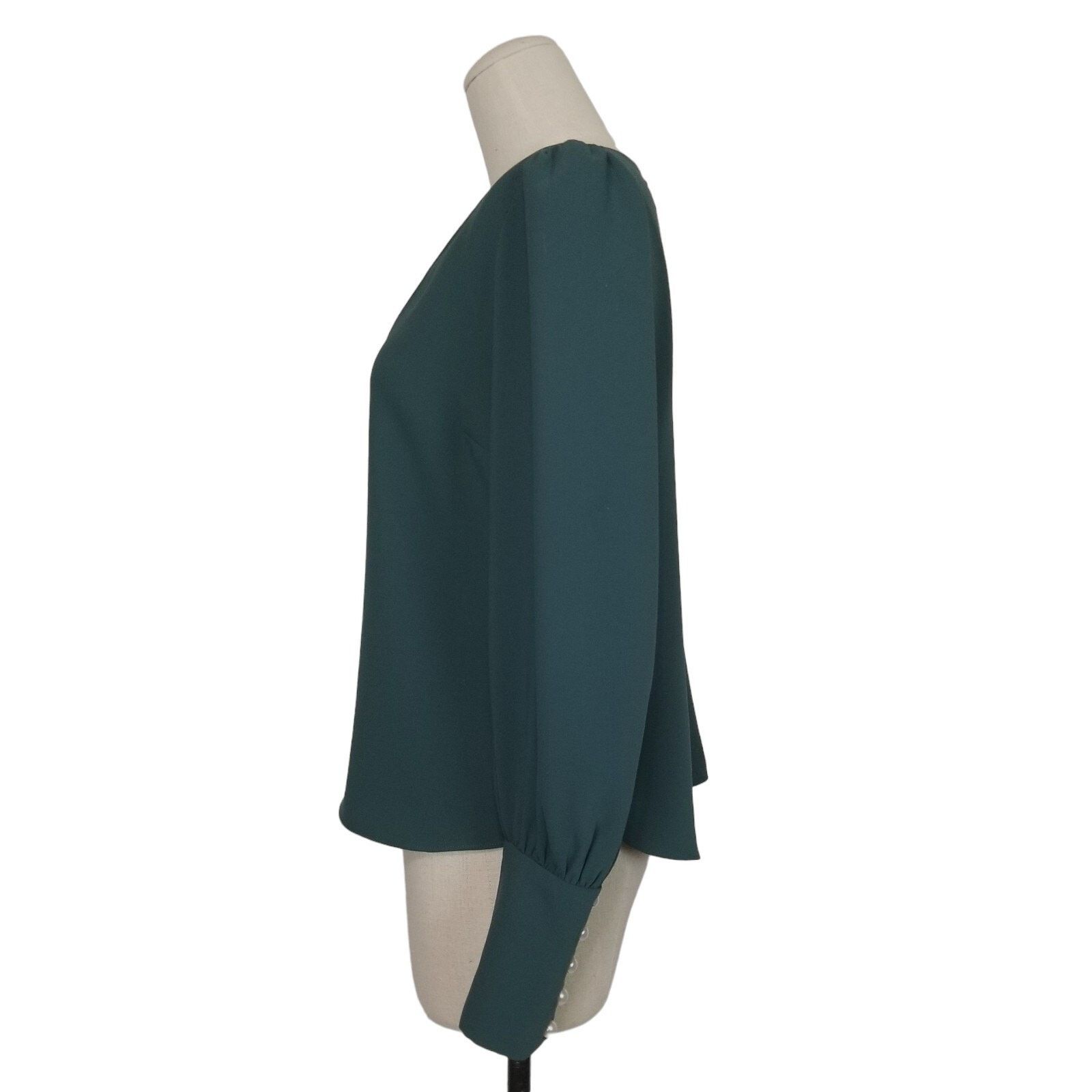 Amanda Uprichard Amanda Uprichard V-Neck Pearl Sleeve Blouse Green Sz Small Size S / US 4 / IT 40 - 3 Thumbnail