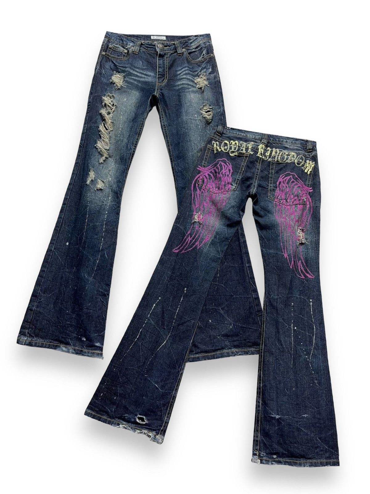 image of Angel Blue x Distressed Denim Fyesorridere X S&b Skull Seditionaries Grunge Ripped Flare in Blue (S