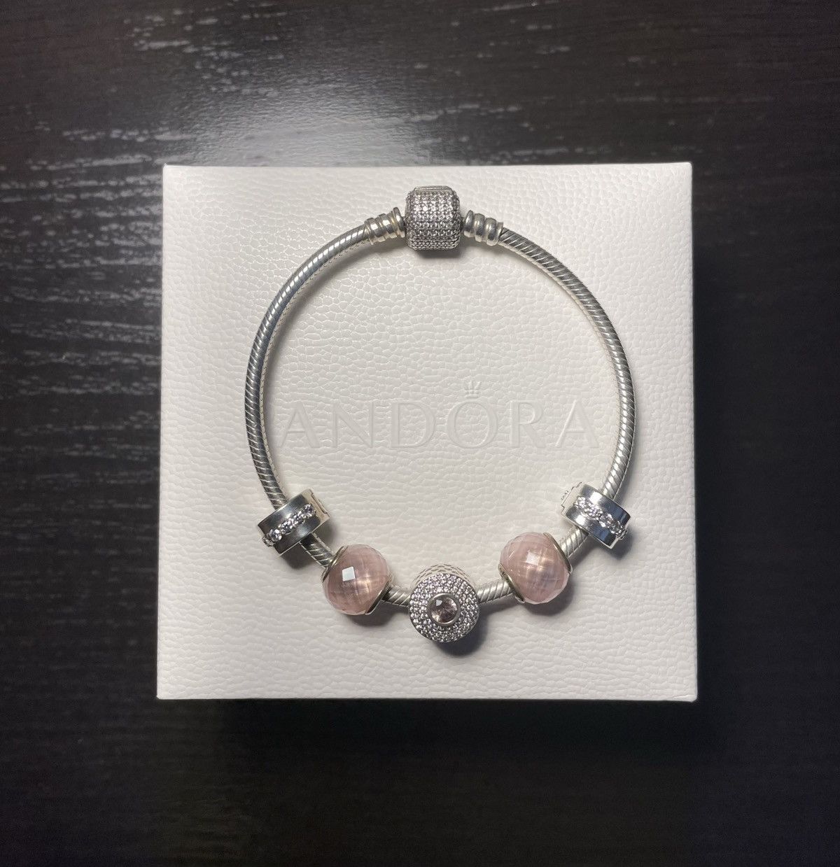 image of Pandora Pink & Sterling Silver Bracelet, Women's