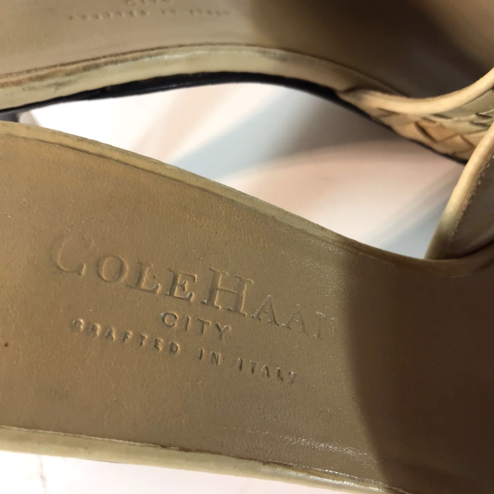 Cole Haan Cole Haan City Slides Beige Basket Weave Leather 3in Heel Womens Size 6.5B Size US 6.5 / IT 36.5 - 2 Thumbnail