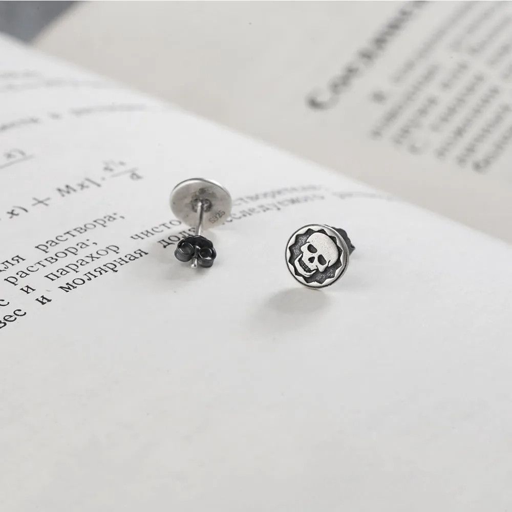 Jewelry Retro Skull Stud Earrings 925 Sterling Silver Gift Size ONE SIZE - 5 Thumbnail