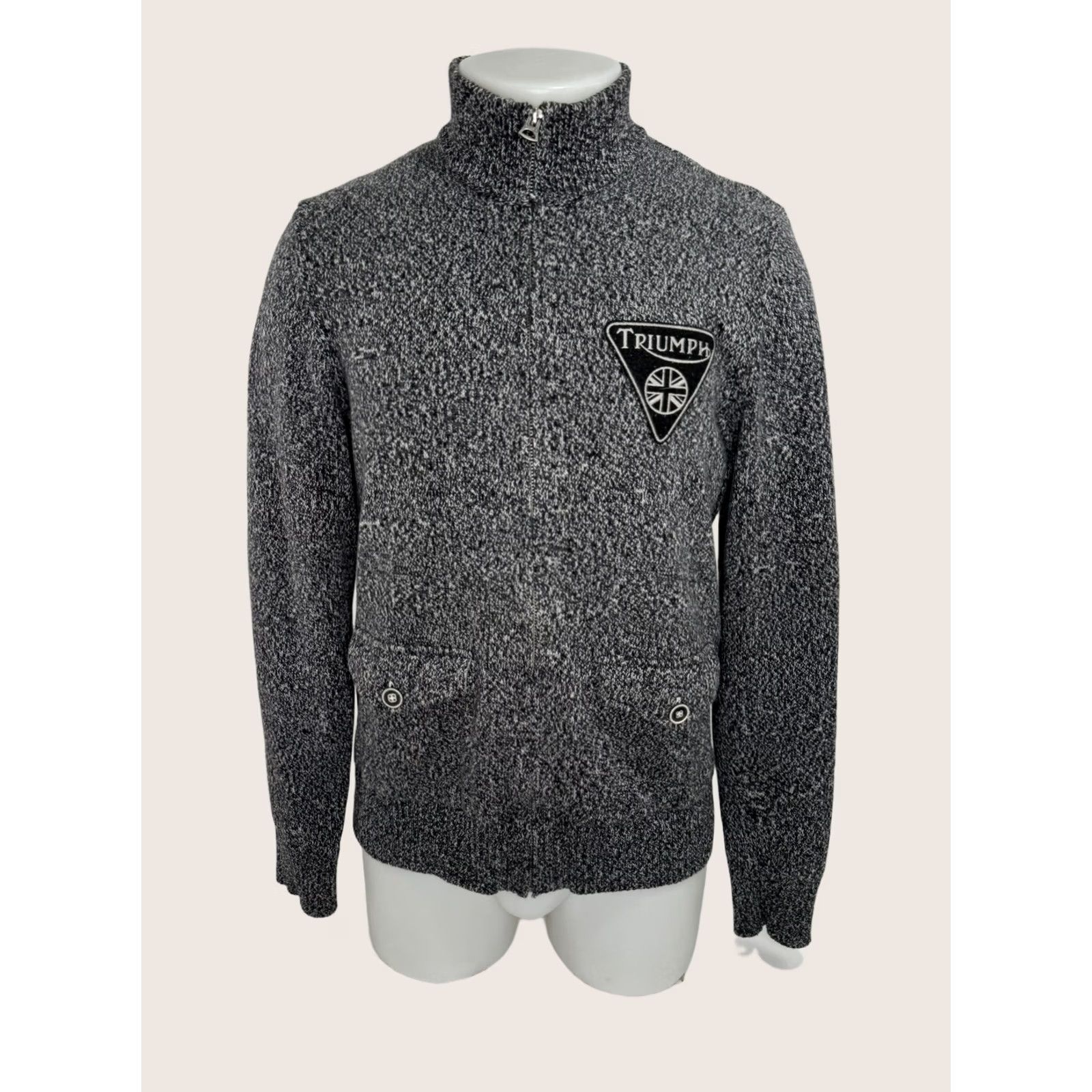 Lucky Brand Lucky Brand Mens M Full Zip Sweater Jacket / Leather? No, Cotton / Black Gray White / Full Zip / Motorcycle Theme Size US M / EU 48-50 / 2 - 1 Thumbnail