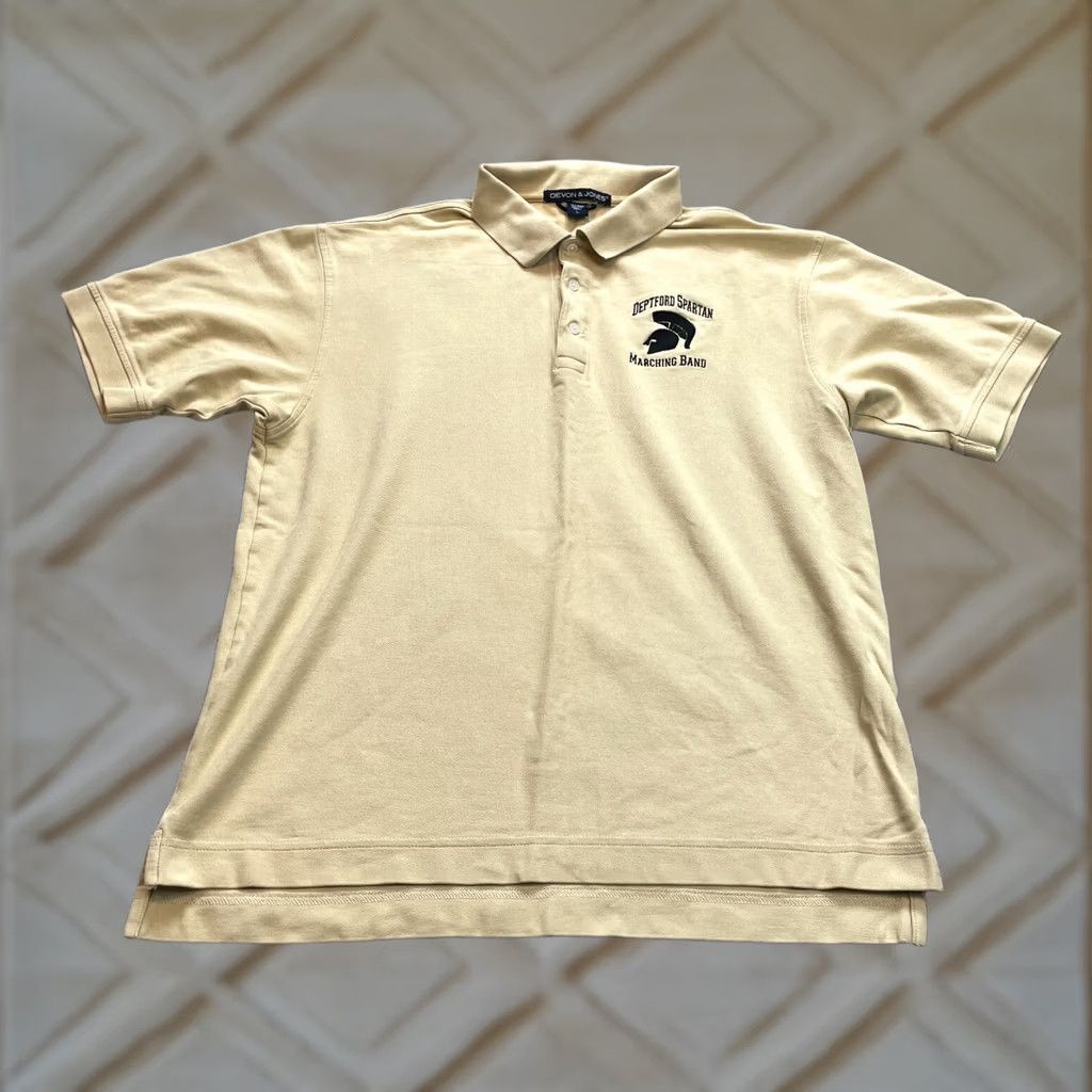 Vintage Devon & Jones Polo Shirt Mens Large Brown Beige Deptford Spartan Marching Band Shirt Knit Short Sleeve Casual Size US L / EU 52-54 / 3 - 1 Thumbnail