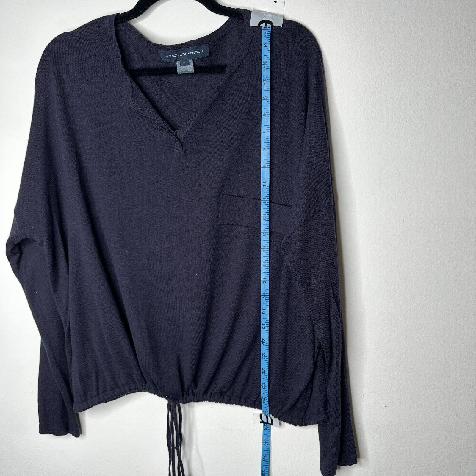 French Connection French Connection Drawstring Silk Blend VNeck Navy Sweater L Size L / US 10 / IT 46 - 9 Thumbnail