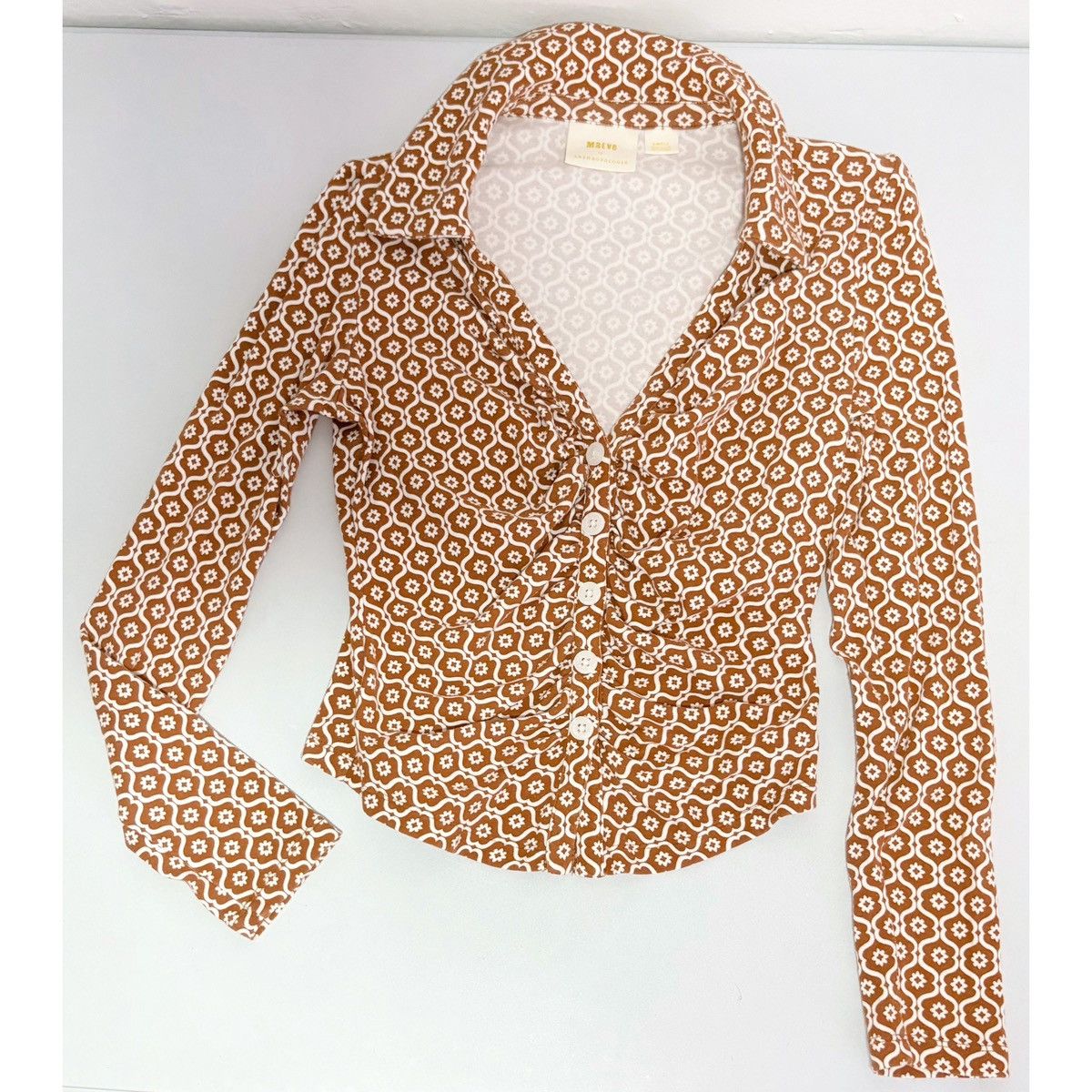 Anthropologie Maeve Retro Floral Collared Button-Down Shirt Blouse Size S🤎 Size S / US 4 / IT 40 - 3 Thumbnail