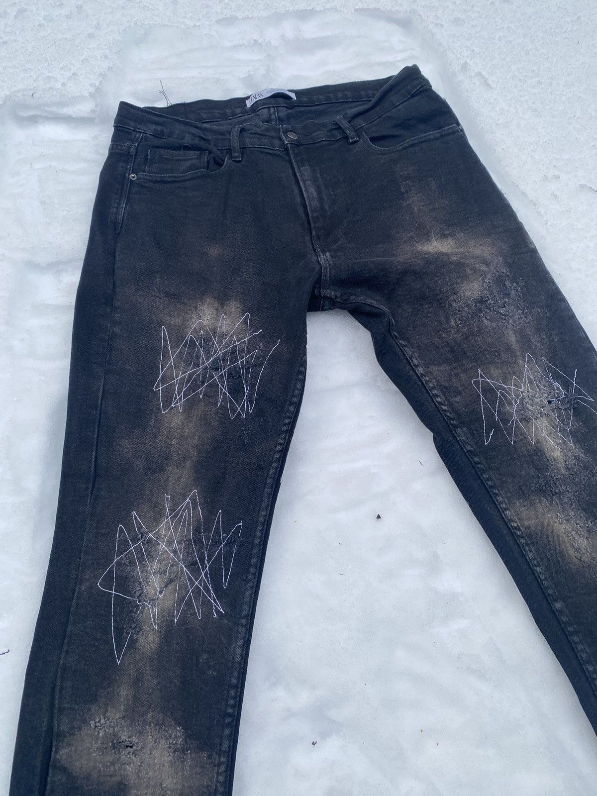 Japanese Brand Black Bleached Distressed and Repaired Zipper Flared Denim Size US 35 - 6 Thumbnail