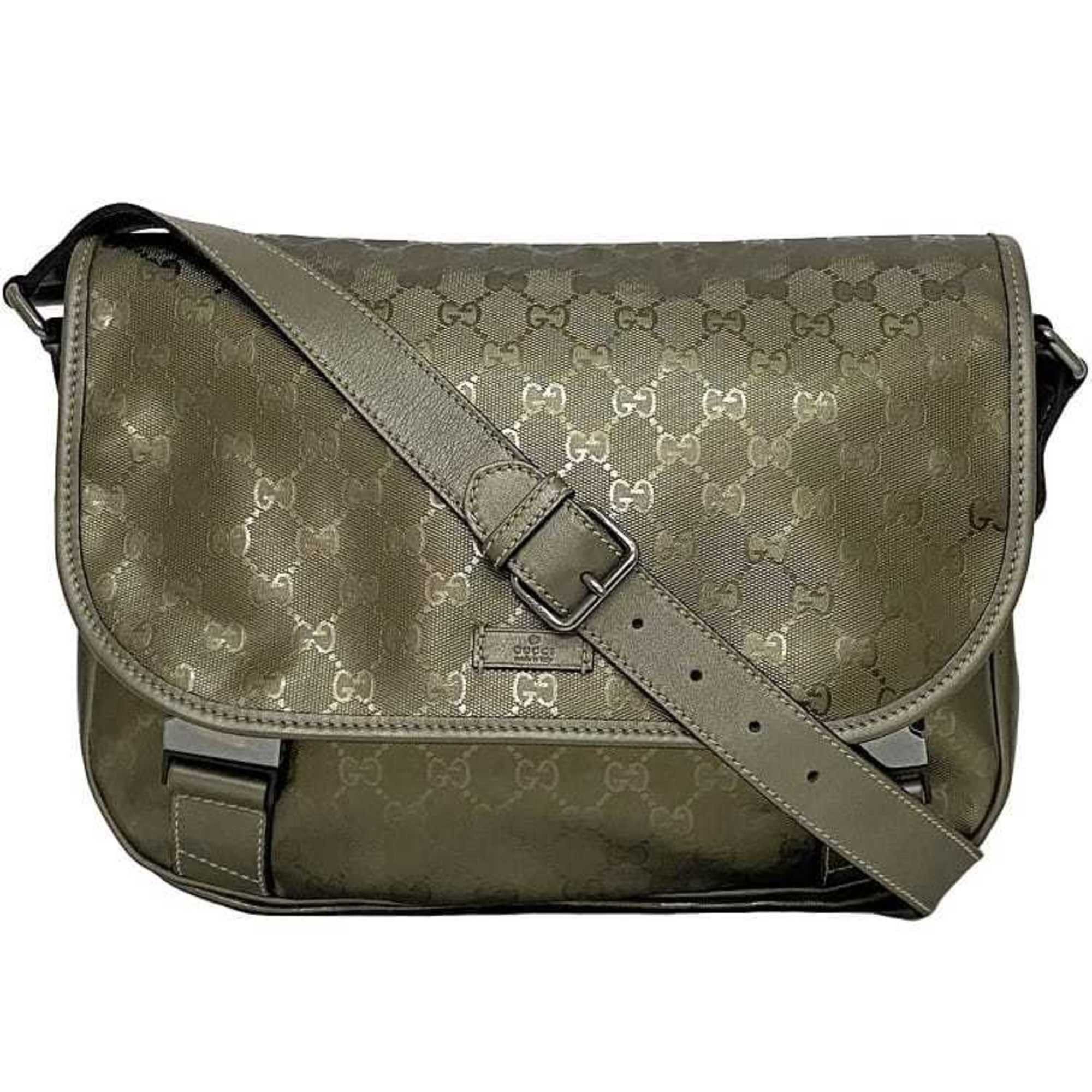 Gucci Gucci Shoulder Bag f-23197 Khaki Green Imprime 201732 Coated Leather 520981 GUCCI GG Crossbody Flap Metallic Men's Women's Size ONE SIZE - 1 Thumbnail