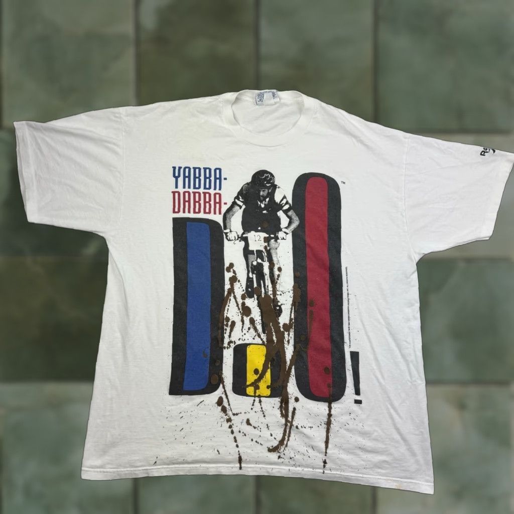 Reebok VINTAGE Reebok Yabba Dabba Do Cycling T-Shirt Men 2XL White 90s Retro Sports Fun Size US XXL / EU 58 / 5 - 1 Thumbnail