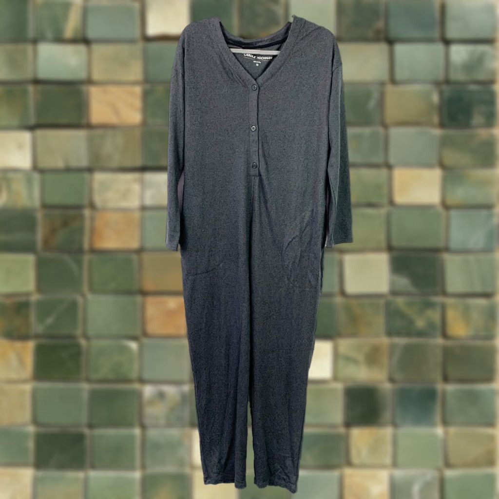 Vintage Carole Hochman Pajama Set Jumpsuit One Piece Lounge Dark Gray XS Women, Button, V-Neck, Long Sleeve, Lightweight, Solid, Regular Size Size 26" / US 2 / IT 38 - 1 Thumbnail