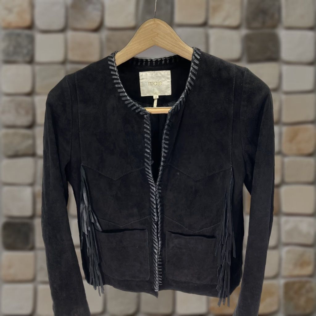 Maje VINTAGE Maje Lamb Leather Jacket Women Size 38 Black Fringe Western Rodeo Rockabilly Jacket Women Regular 38 Black Fringe Western Rodeo Rockabilly Size XS / US 0-2 / IT 36-38 - 1 Thumbnail