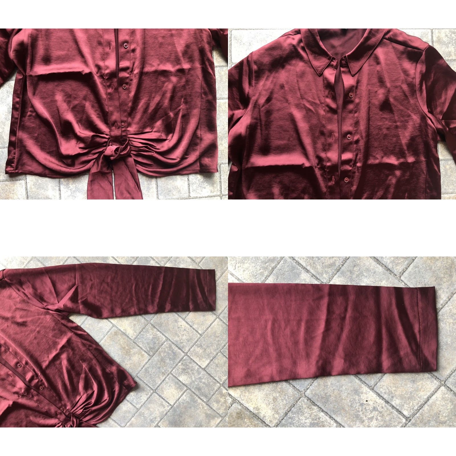 Express Express Button-Up Cropped Top Women M Red Long Sleeve 100% Polyester Spring Summer Fall Casual Party/Cocktail Travel Size M / US 6-8 / IT 42-44 - 8 Thumbnail