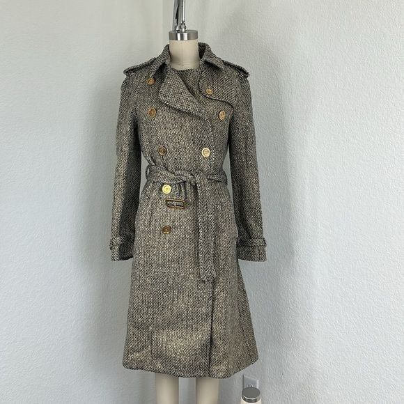 Burberry Burberry Metallic Tweed Gold Belted Trench Coat Jacket Size S / US 4 / IT 40 - 1 Thumbnail