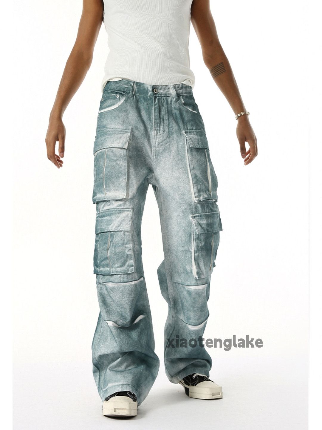 Jean Unisex outdoor tie dye loose baggy hiphop cargo pants Size US 32 / EU 48 - 5 Thumbnail