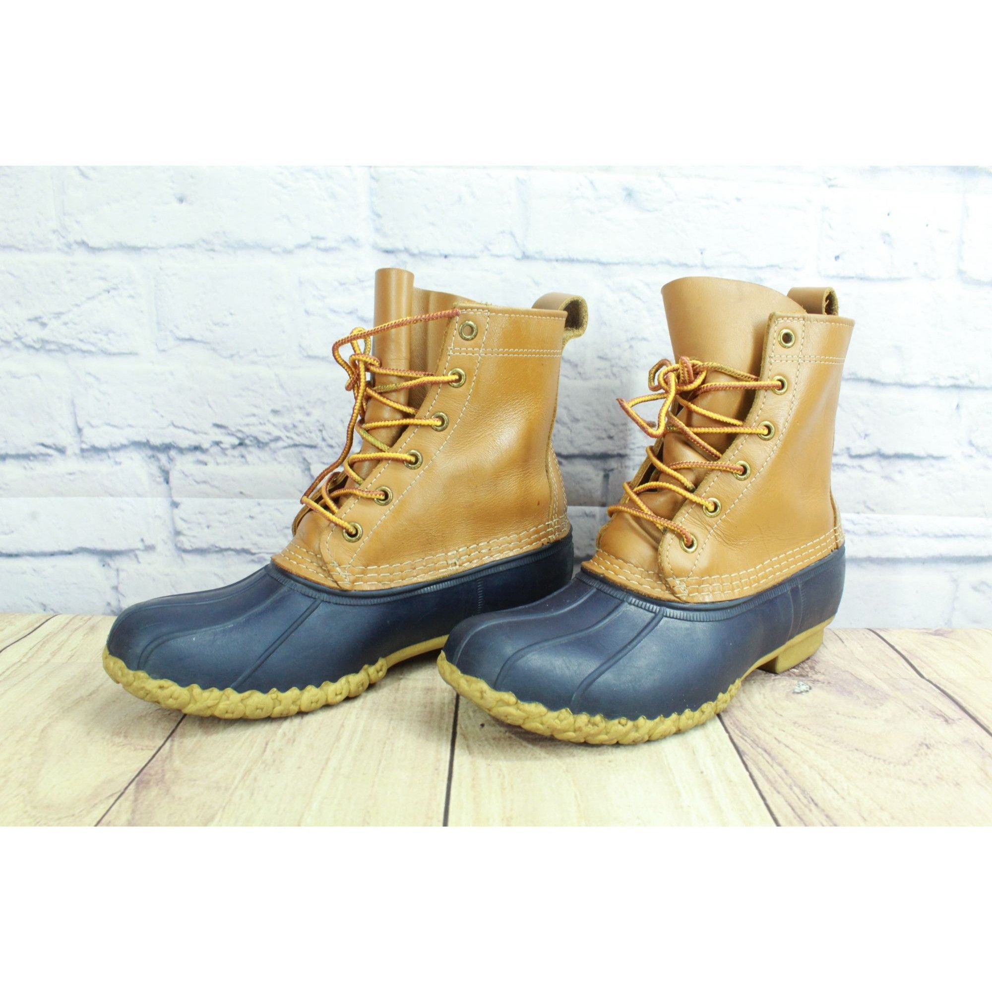 L.L. Bean LL Bean Women's Blue Brown Leather Rubber Unlined 8" Ankle D Size US 8 / IT 38 - 3 Thumbnail