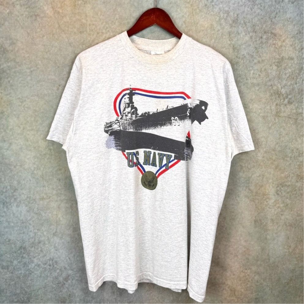 Tultex × Vintage VTG 90s US Navy T Shirt Sz XL Gray Military Single Stitch Size US XL / EU 56 / 4 - 1 Thumbnail