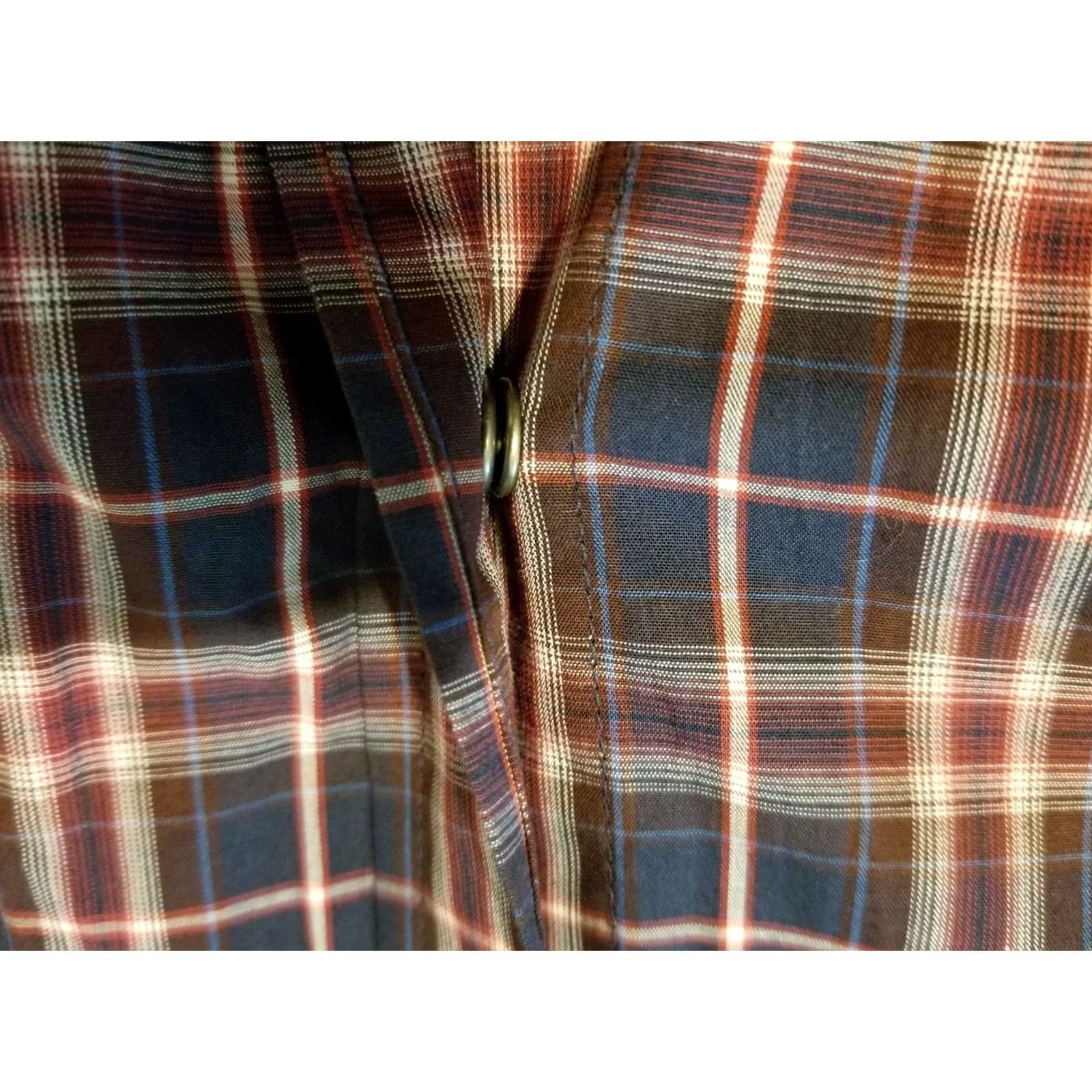 Banana Republic Banana Republic Shirt Mens XL Plaid Dress Slim Navy Button Cotton Size 46R - 4 Thumbnail