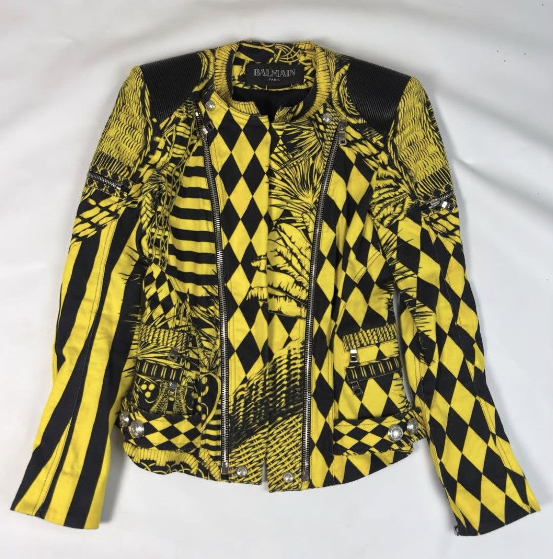 Balmain BALMAIN PARIS Rare Harlequin Graphic Print Denim Biker Size XS / US 0-2 / IT 36-38 - 1 Thumbnail