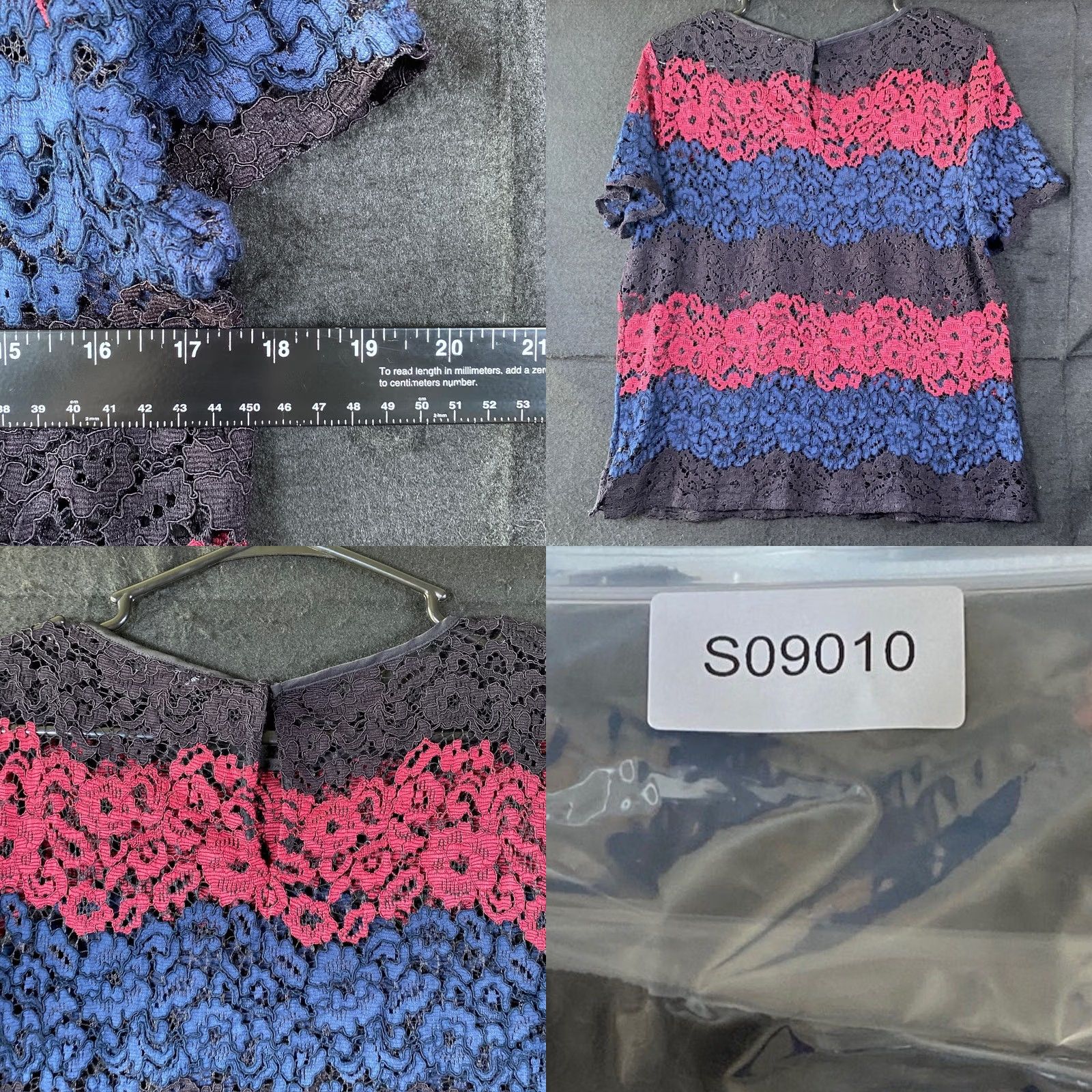 Express Express Blouse Red Black Blue Floral Crochet Short Sleeve Round Neck L Womens Size L / US 10 / IT 46 - 8 Thumbnail
