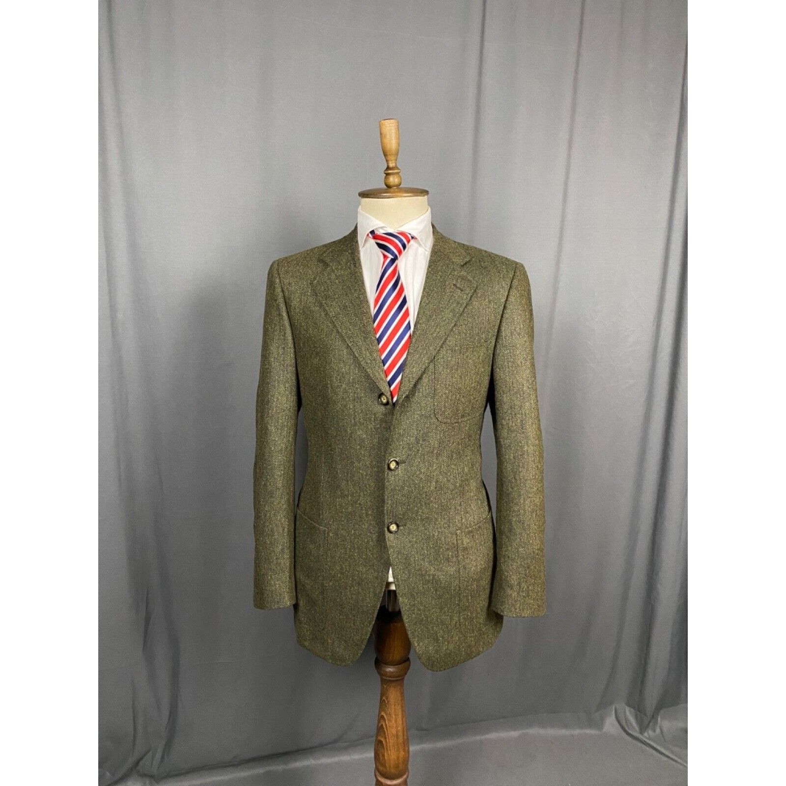 Caruso Raffaele Caruso Herringbone Men's Green Wool Blazer Sportcoa Size 50R - 12 Thumbnail