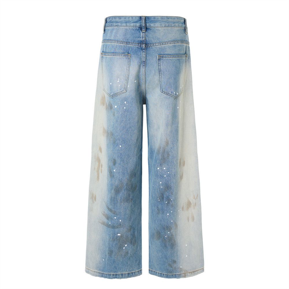 Vintage Men's ink-splashed distressed dirty loose straight jeans Size US 32 / EU 48 - 2 Thumbnail