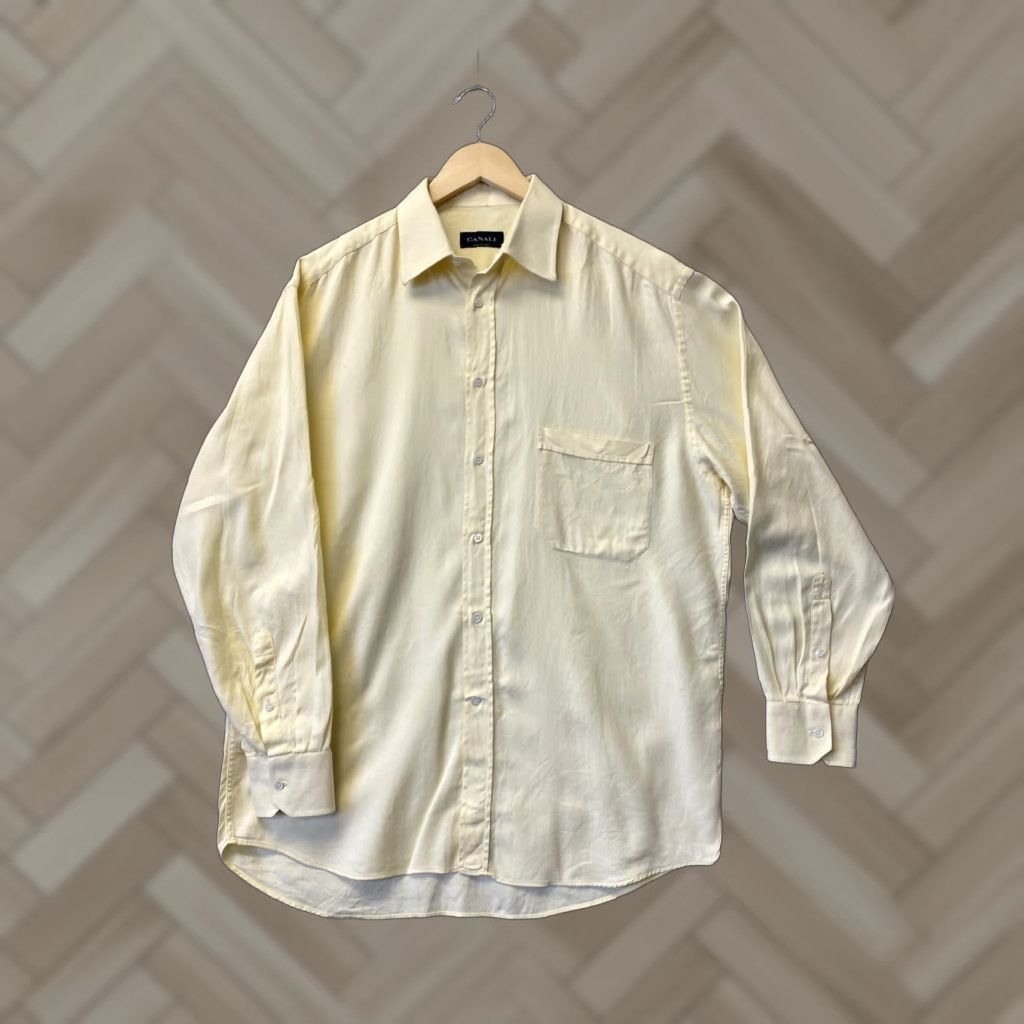 Canali CANALI Button-Up Shirt Men 42 Yellow 100% Cotton Long Sleeve Casual Modern Size US XL / EU 56 / 4 - 1 Thumbnail