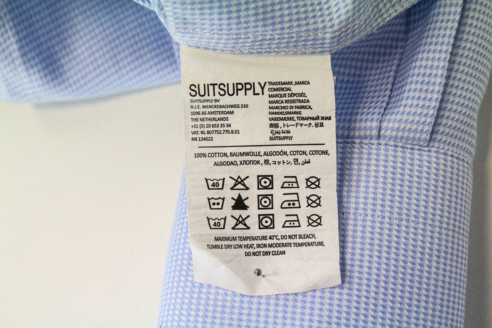 Suitsupply TRAVELLER 37/14 1/2 Slim Blue Cotton Twill Shirt 76242 Size 38R - 6 Thumbnail