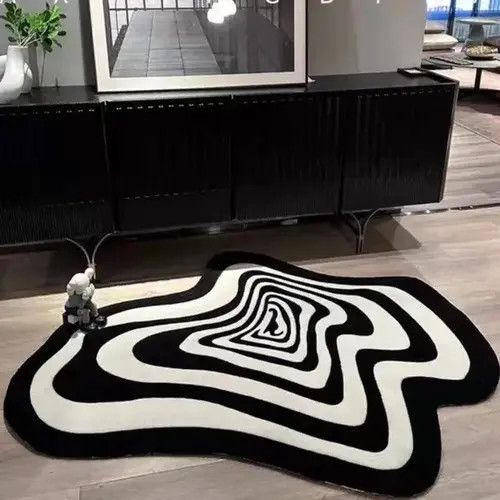 Japanese Brand × Vintage Creative Black White Striped Living Room Carpet 50x80cm Size ONE SIZE - 2 Thumbnail