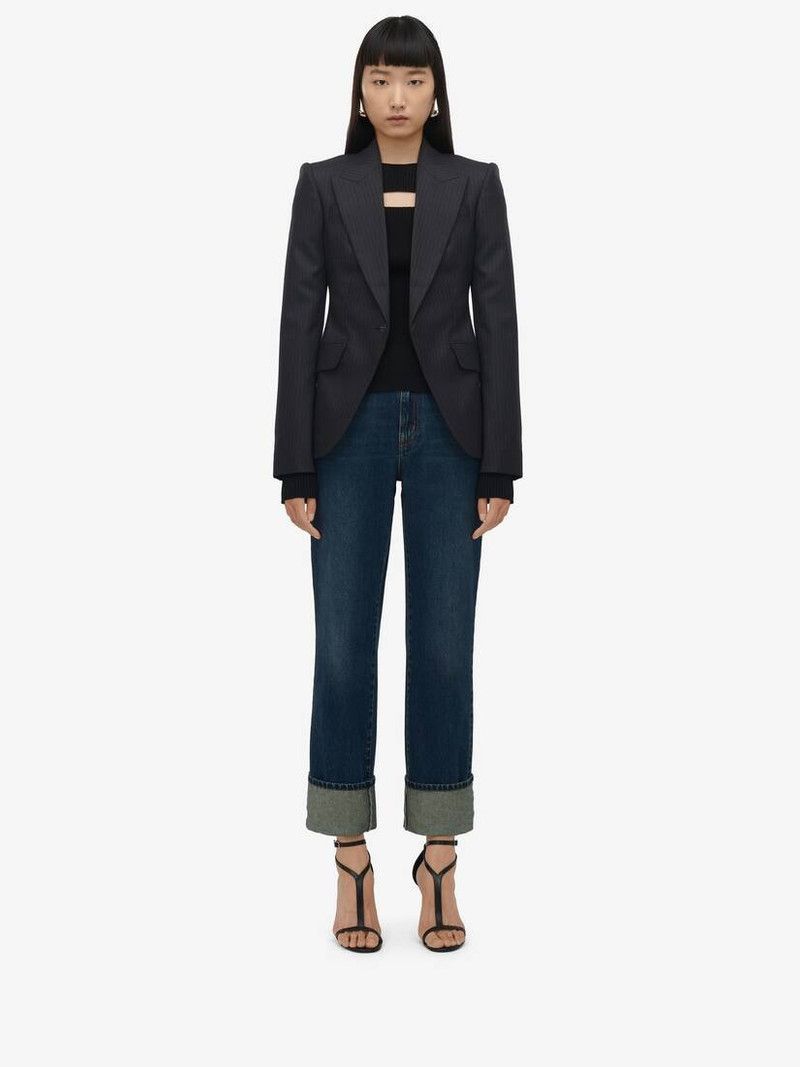 Alexander McQueen o1srvl11e0226 Pinstripe Single-Breasted Jacket In Grey Size S / US 4 / IT 40 - 3 Thumbnail