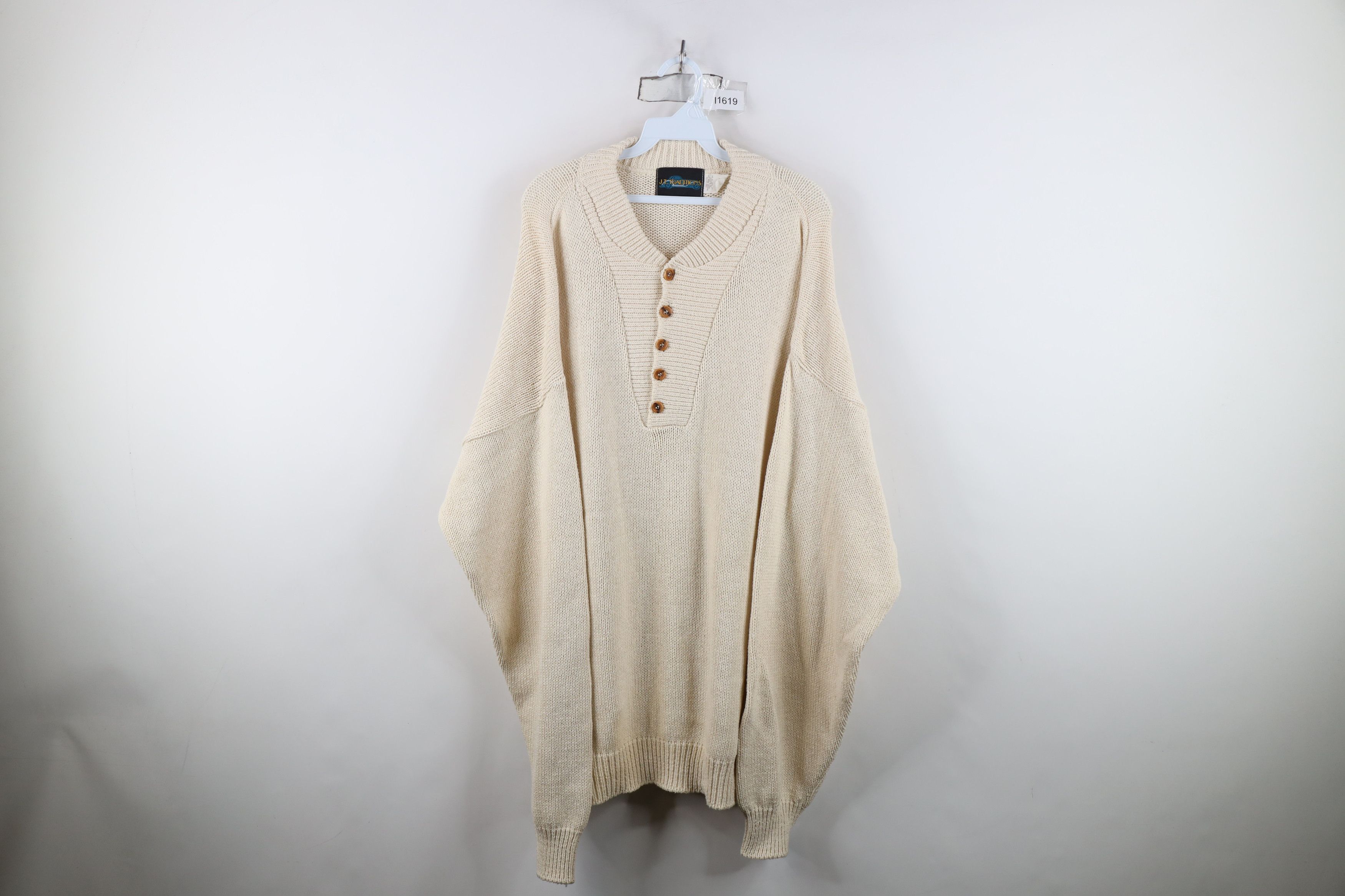 Vintage Vintage 90s Streetwear Ribbed Knit Henley Sweater Cream USA Size US XL / EU 56 / 4 - 1 Thumbnail