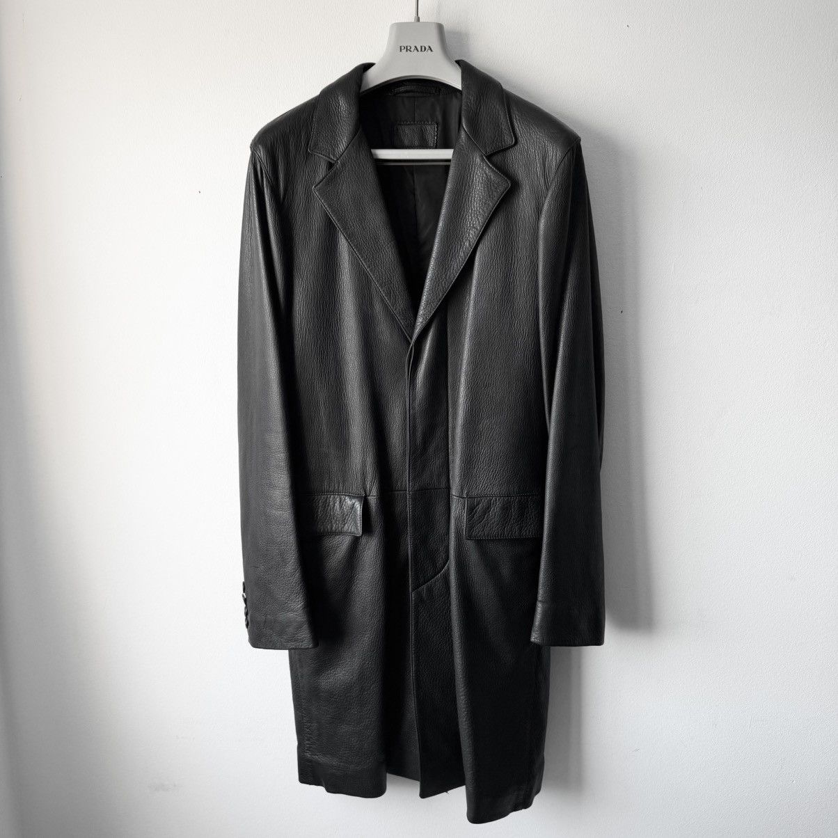 Prada Prada 2000’s Black Deer Leather Insulated Overcoat Size US M / EU 48-50 / 2 - 1 Thumbnail
