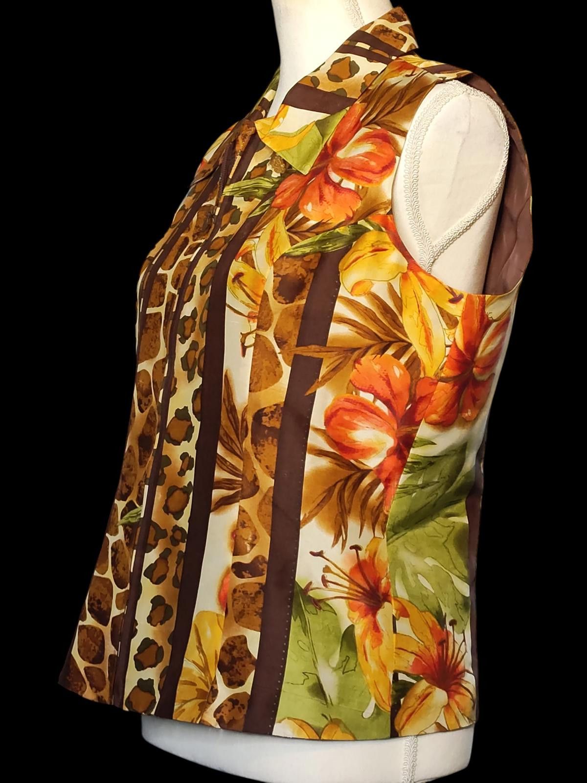 Other Vintage Silkland Sleeveless Zip-Up Top w/Animal/Floral Print Size M / US 6-8 / IT 42-44 - 5 Thumbnail