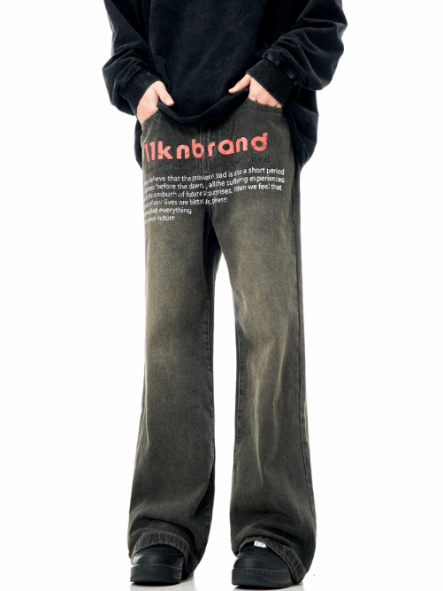 Japanese Brand × Jean Retro letter print washed distressed straight casual jeans Size US 32 / EU 48 - 1 Thumbnail