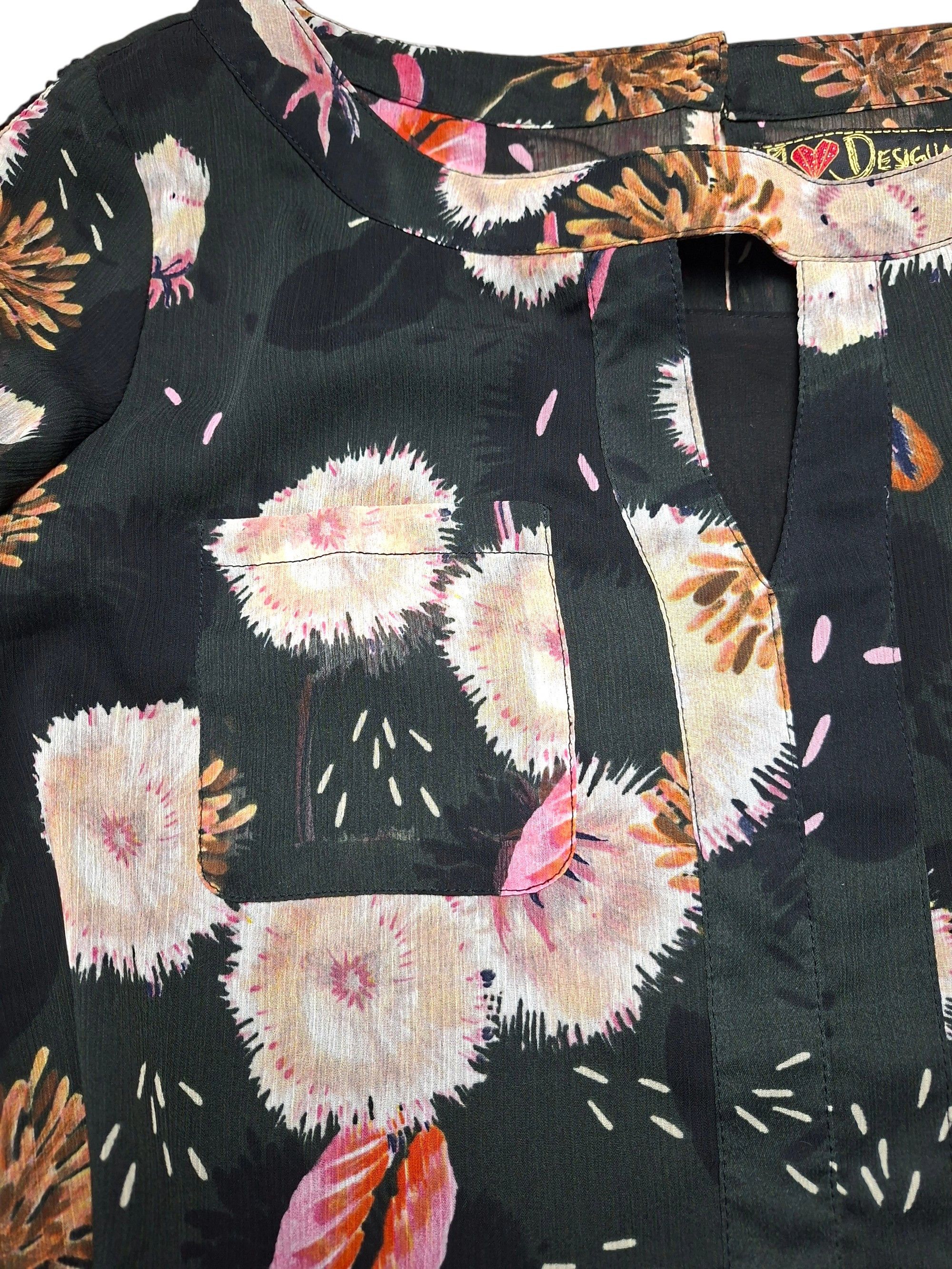 Desigual DESIGUAL Black Floral Blouse XL Long Sleeve Size XL / US 12-14 / IT 48-50 - 2 Thumbnail