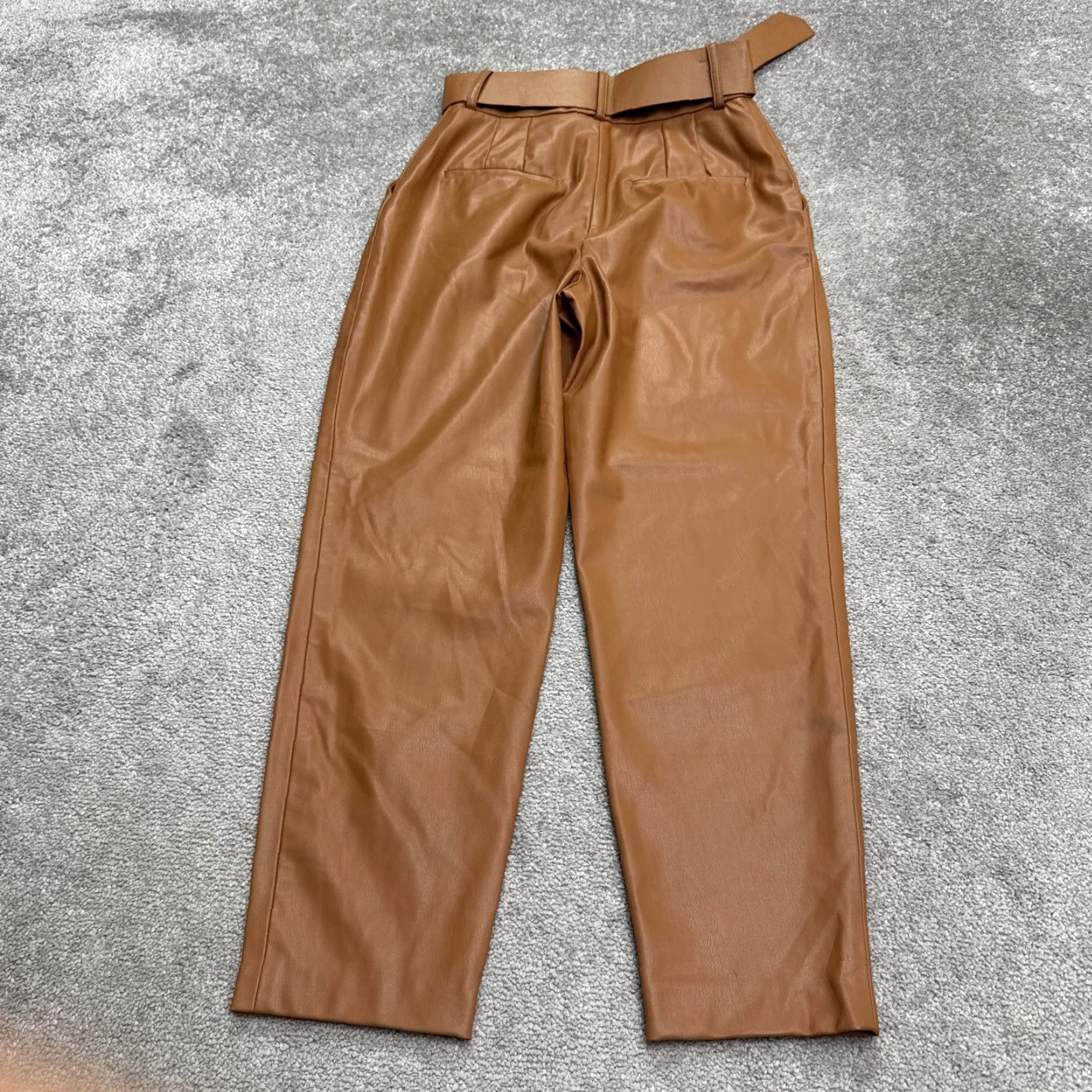 Zara Zara Faux Leather Belted High Rise Paperbag Trousers Womens Small Brown W26 Pants Size 28" / US 6 / IT 42 - 2 Thumbnail