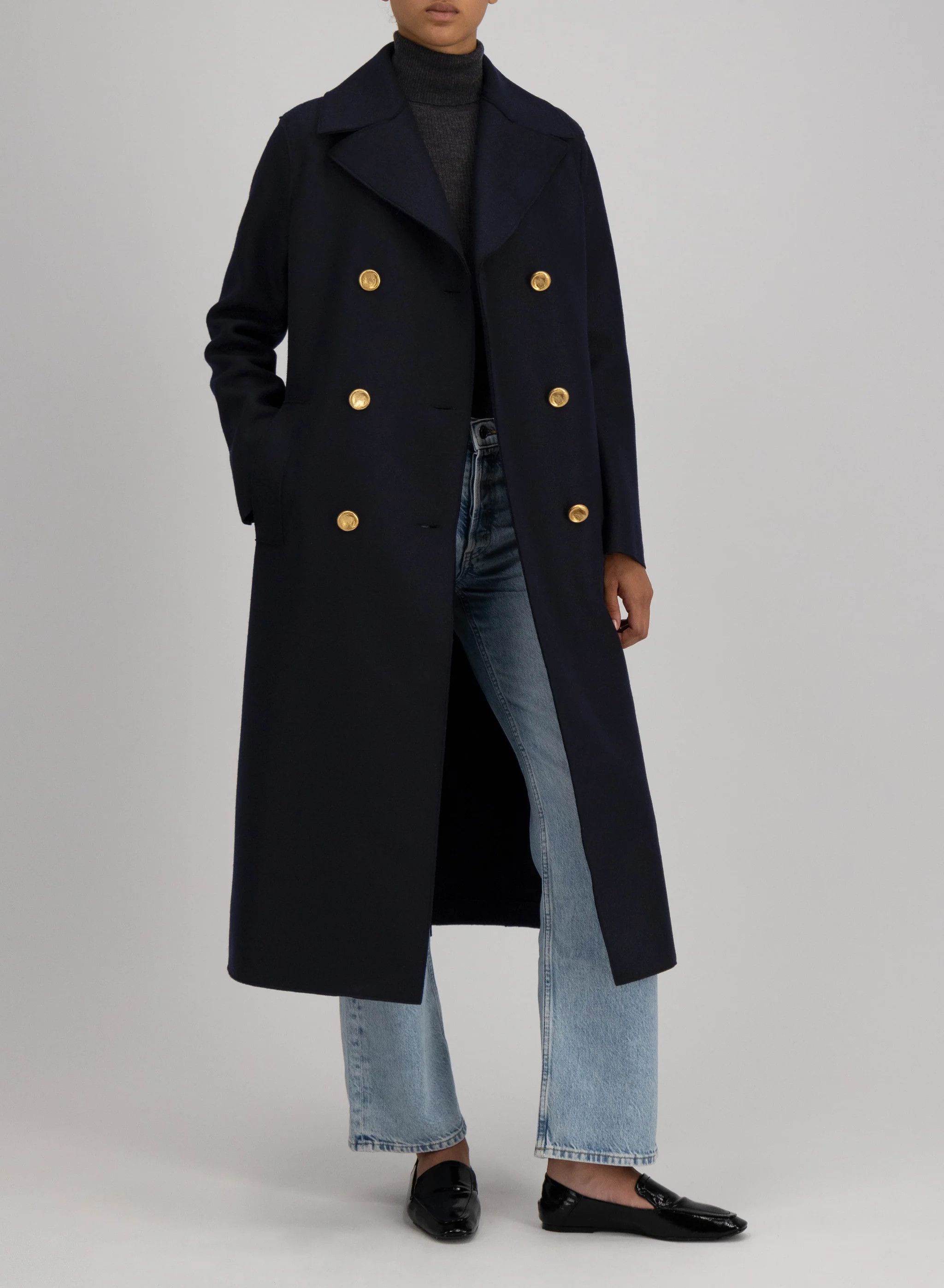 Harris Wharf London o1s22i1n1024 Double-Breasted Pressed Wool Coat in Blue Size S / US 4 / IT 40 - 2 Thumbnail