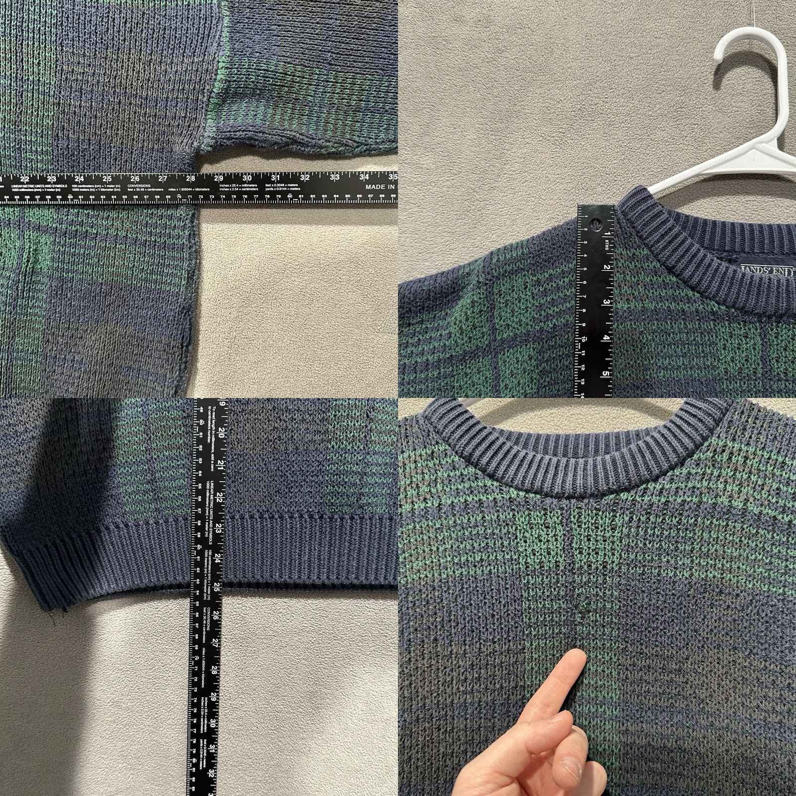 Lands' End VINTAGE Lands End Sweater Mens XL Green Blue Plaid Knit Boxy Made In USA 90s Classic Size US M / EU 48-50 / 2 - 8 Thumbnail