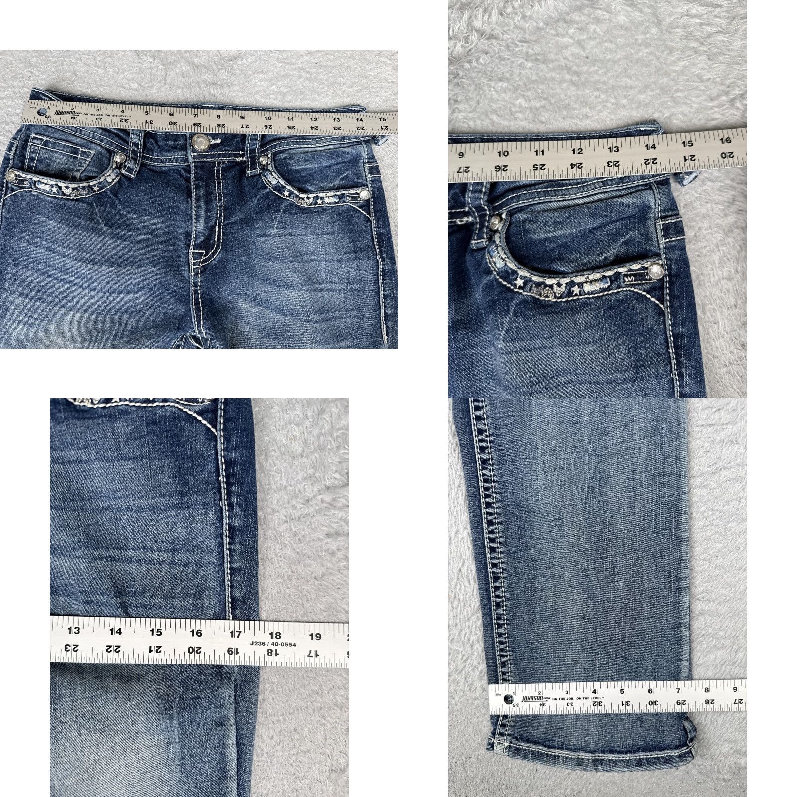 Vintage Cedar Rose Jeans Womens Bootcut Blue 27 Low Rise Stretch Denim 27x32 Rhinestone Embroidered Pockets Size 27" / US 4 / IT 40 - 9 Thumbnail