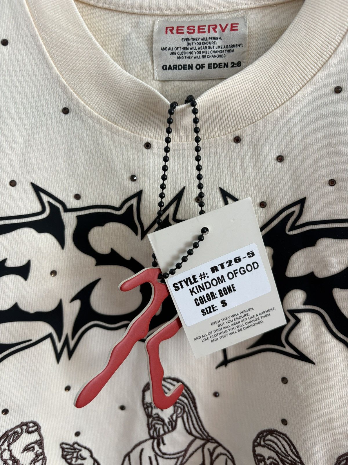 Other Reserve Kingdom Of God Embroidered (Bone) Mens Size S TShirt Size US S / EU 44-46 / 1 - 4 Thumbnail