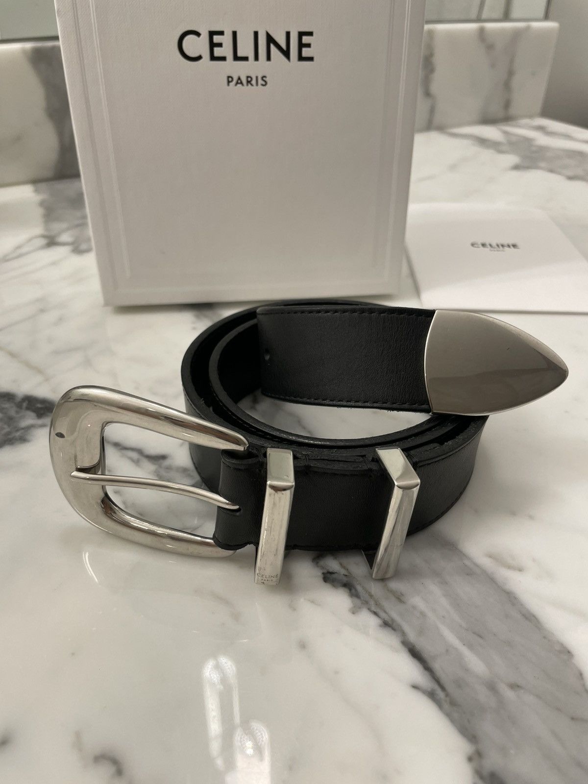 Celine Celine Large Black Leather Western Belt 35mm (29-32) 85 RARE Size 32 - 1 Thumbnail