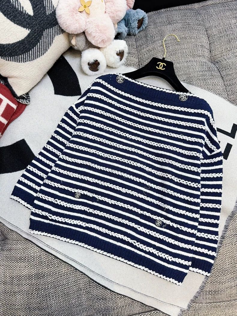 Chanel Chanel 20S Roof Series Navy Blue Striped Knitted Sweater Size S / US 4 / IT 40 - 2 Thumbnail