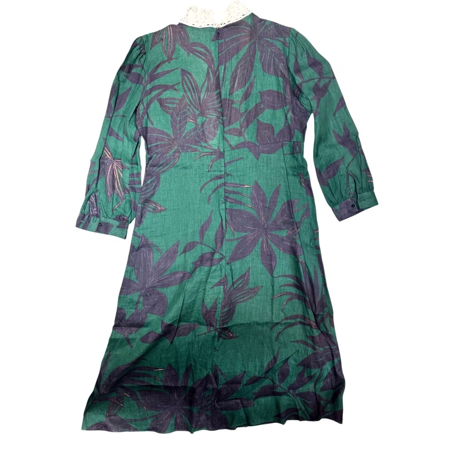 Zara VINTAGE ZARA WOMAN Green Leaf Print Crochet Yoke Midi Dress Long Sleeve Size L Size L / US 10 / IT 46 - 3 Thumbnail