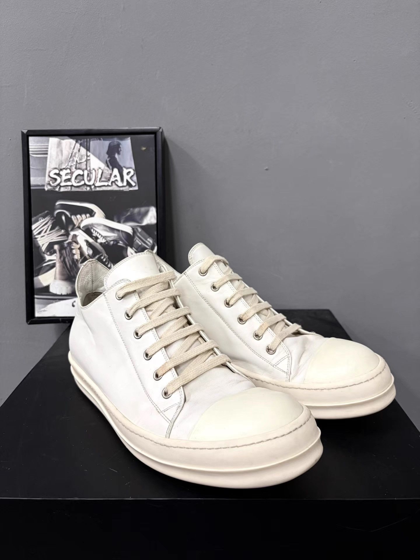 Rick Owens Rick Owens Mainline Milk White Leather Low-Top Sneakers K34 Size US 11 / EU 44 - 3 Thumbnail