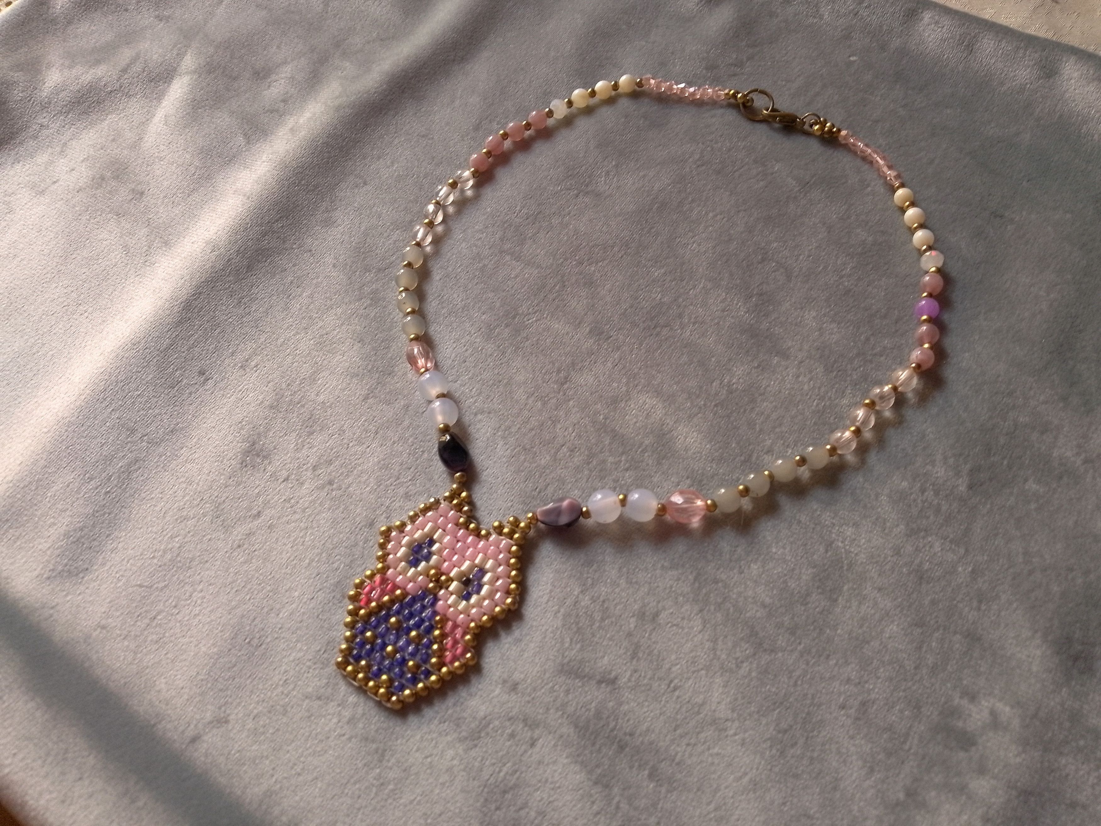Handmade Necklace Tumbled Amethyst+,Resin Stones Owl Beaded Pendant Size ONE SIZE - 5 Thumbnail