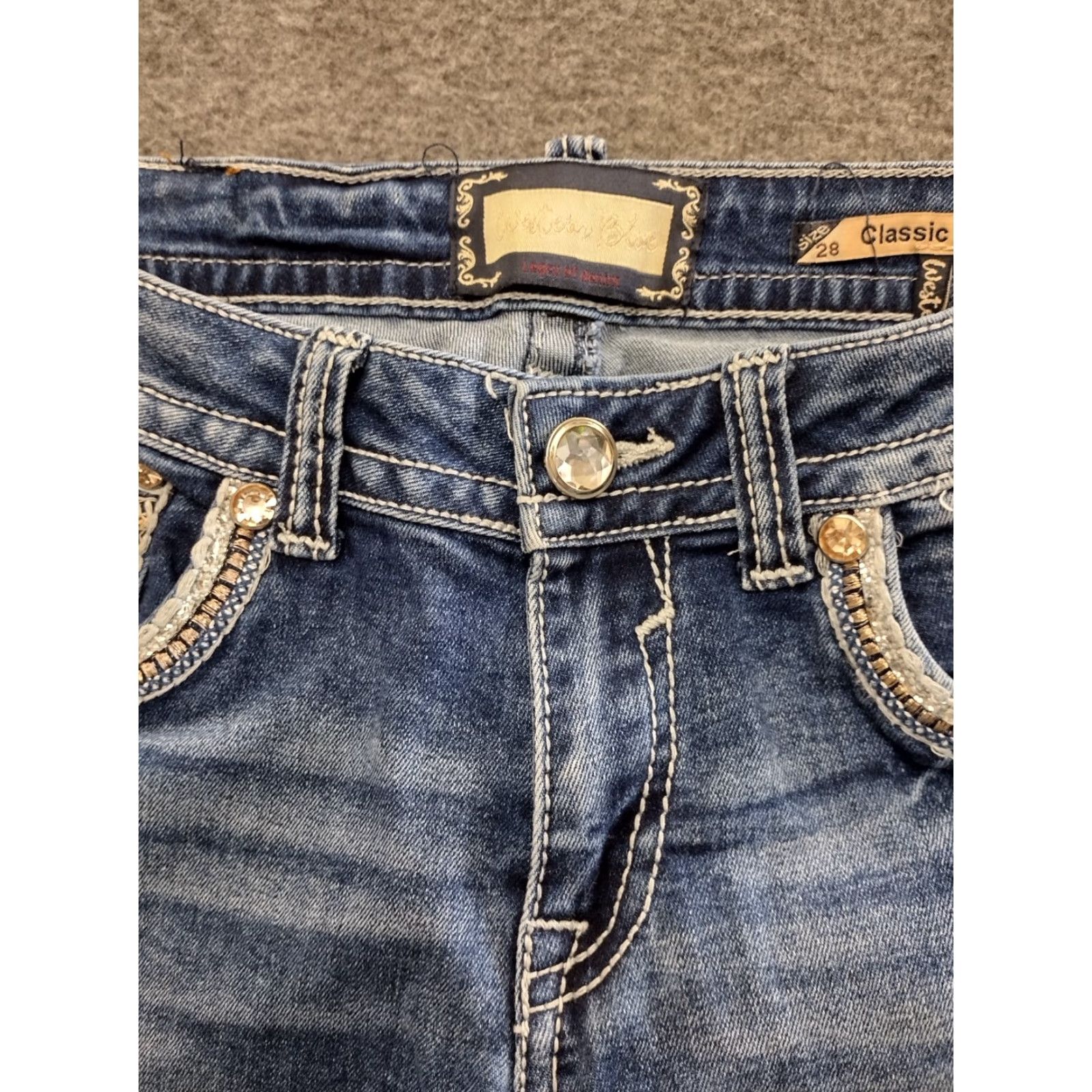 Denime Western Blue Women's Denim Classic Boot Cut Jeans Size 28 Rhinestones Size 28" / US 6 / IT 42 - 4 Thumbnail