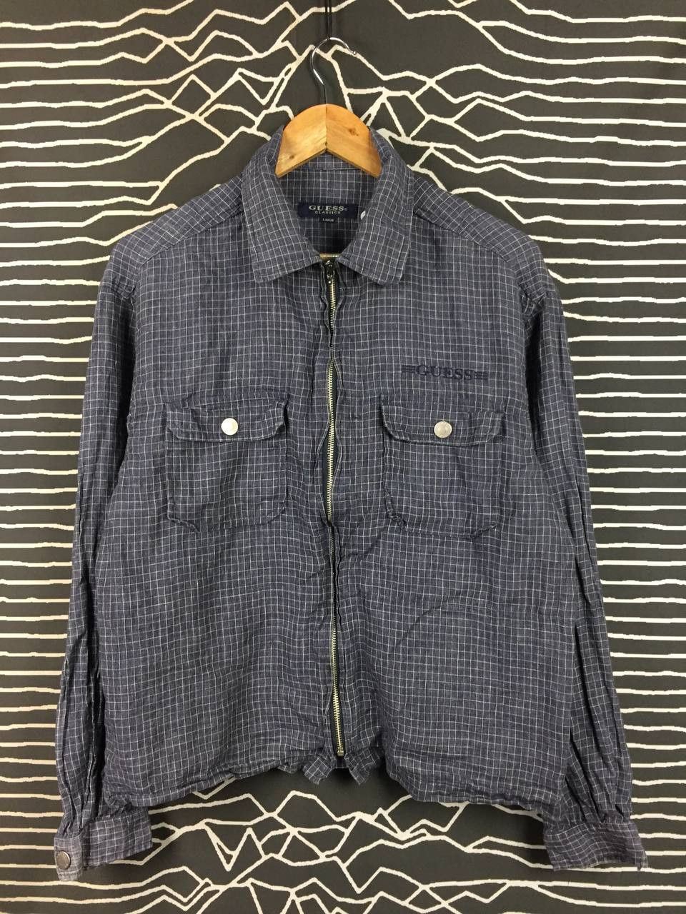 Guess Vtg GUESS Classics Linen Micro-Check Full Zip Shirt Jacket Size US L / EU 52-54 / 3 - 1 Thumbnail