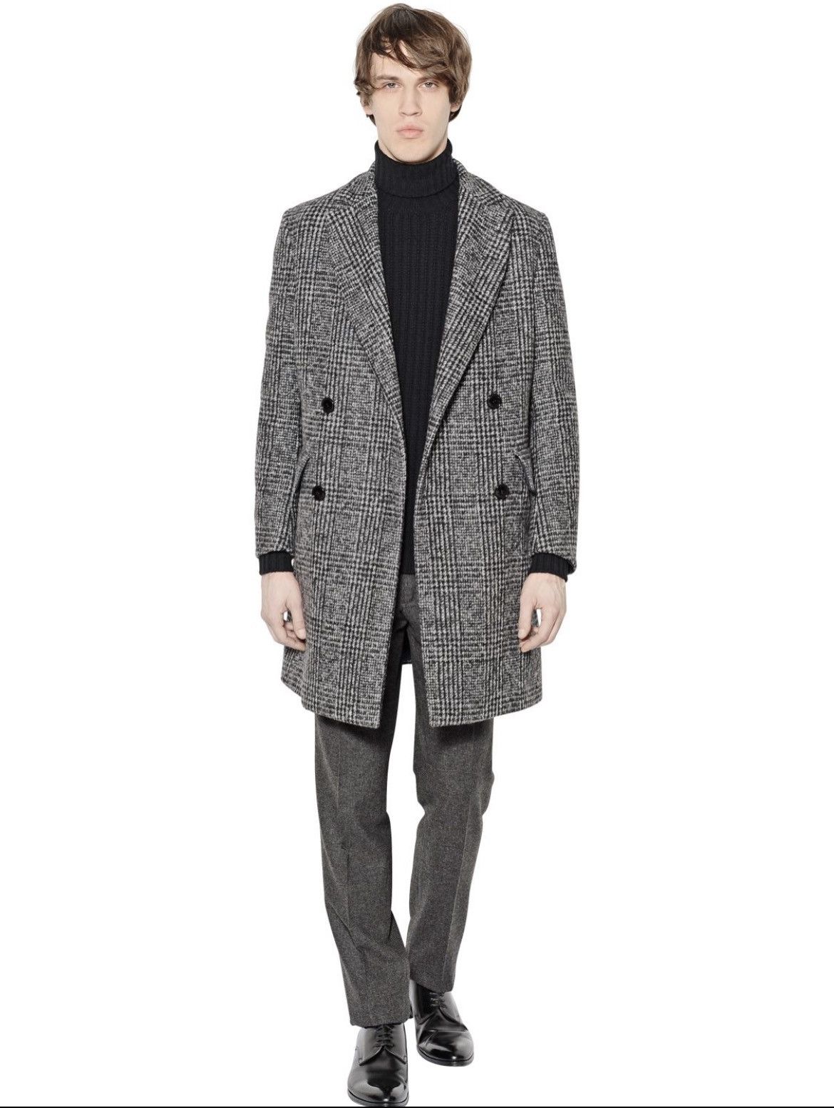image of Men’S Mp Massimo Piombo Double Breasted Coat Size 46 in Black/White, Men's