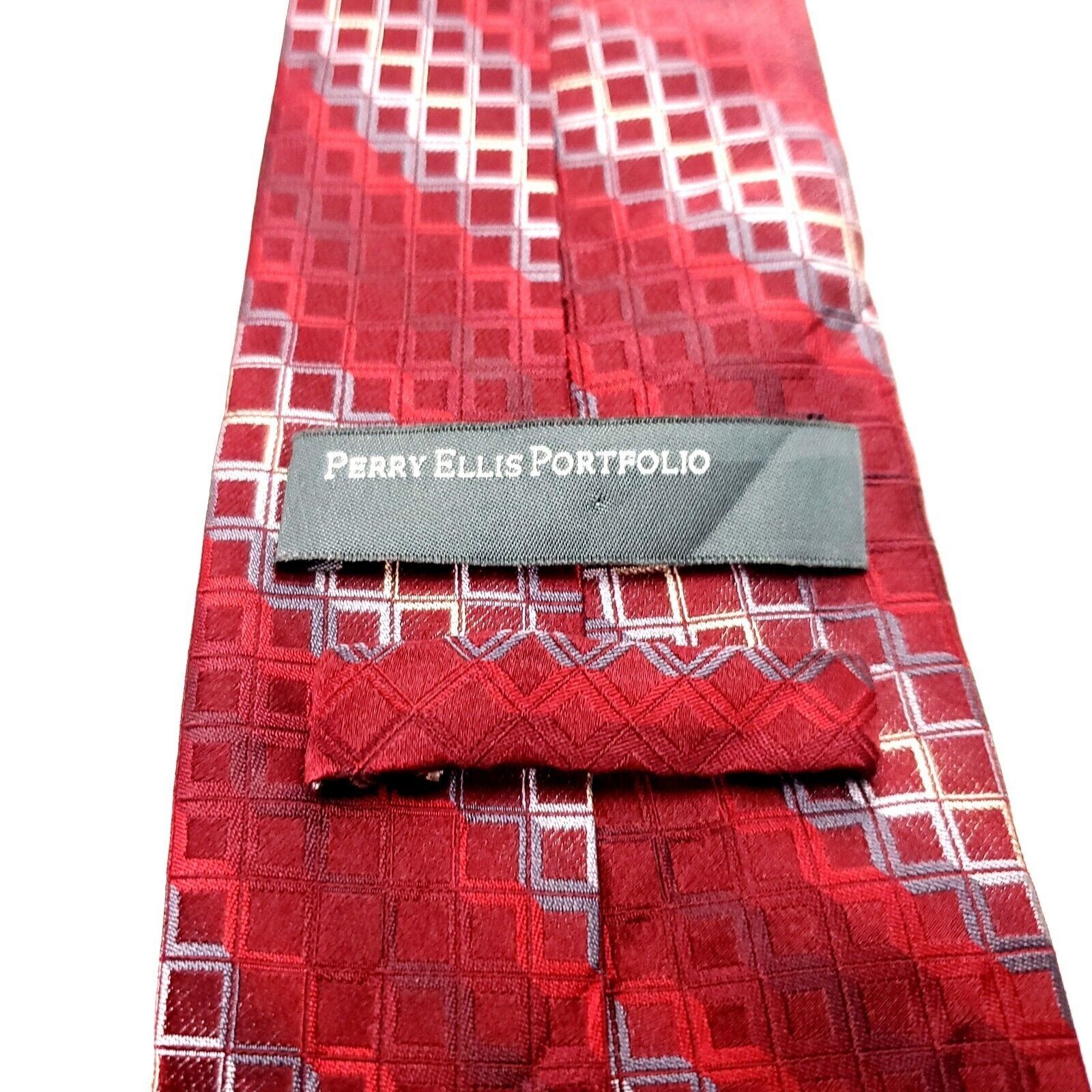 Perry Ellis Perry Ellis Portfolio Red Silk Tie Woven Check Regimental Size ONE SIZE - 5 Thumbnail
