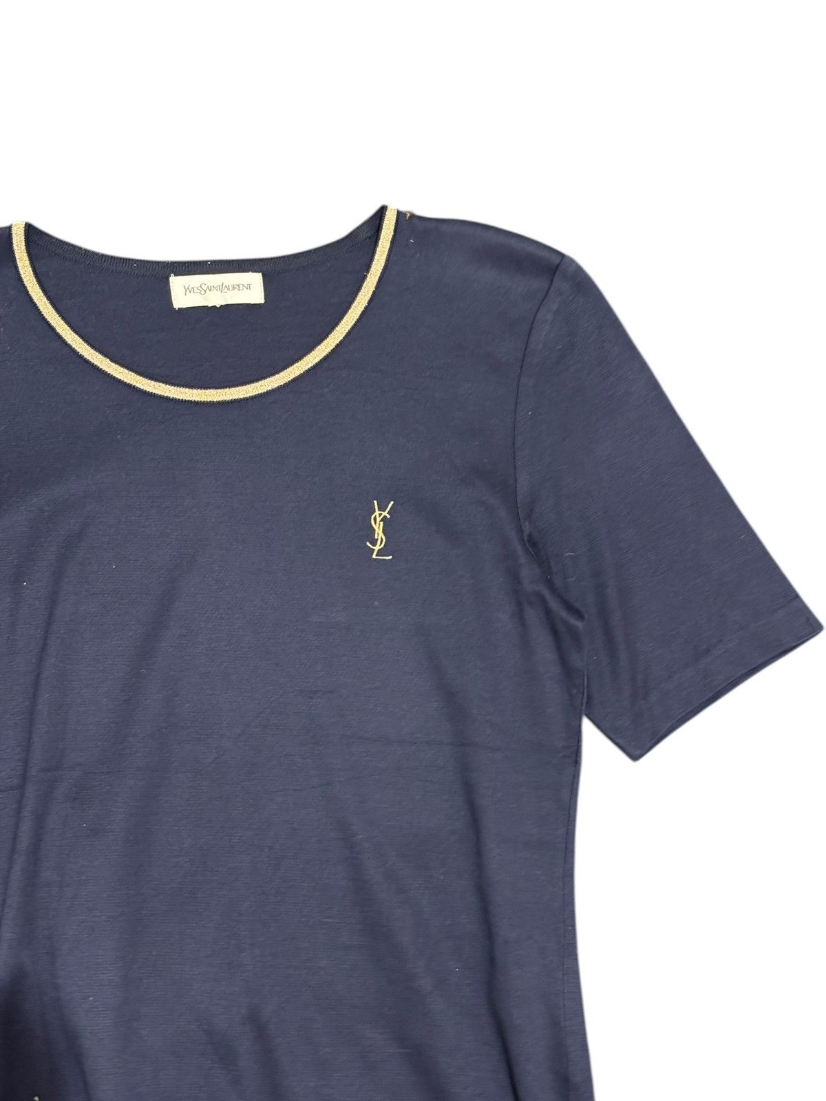 Yves Saint Laurent Yves Saint Laurent Dark Blue Gold Glitter Logo Pullover jpn Size L / US 10 / IT 46 - 10 Thumbnail